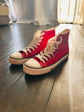 Classic Red Canvas High-Top Sneakers